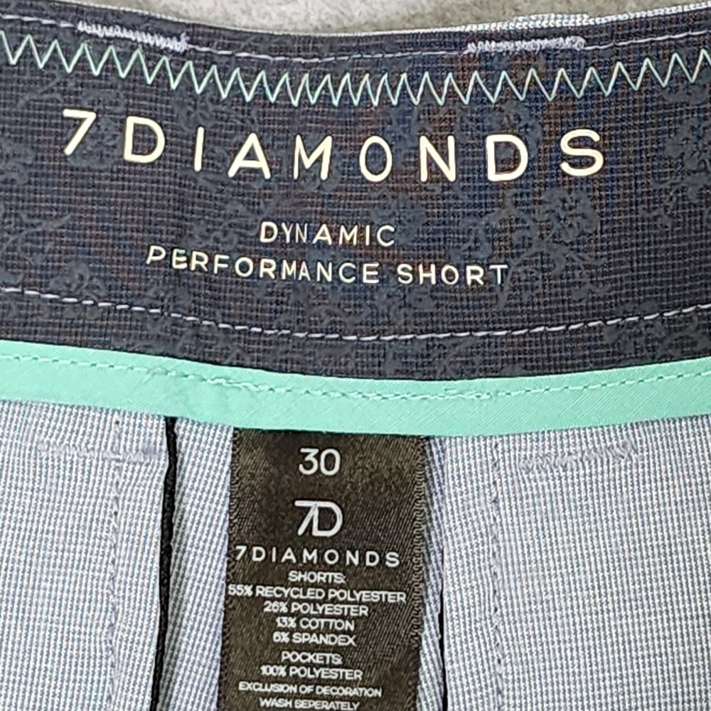 7 Diamonds Dynamic Performance Shorts Mens 30 Blue Stretch Golf Tech Chino NEW - Picture 4 of 10